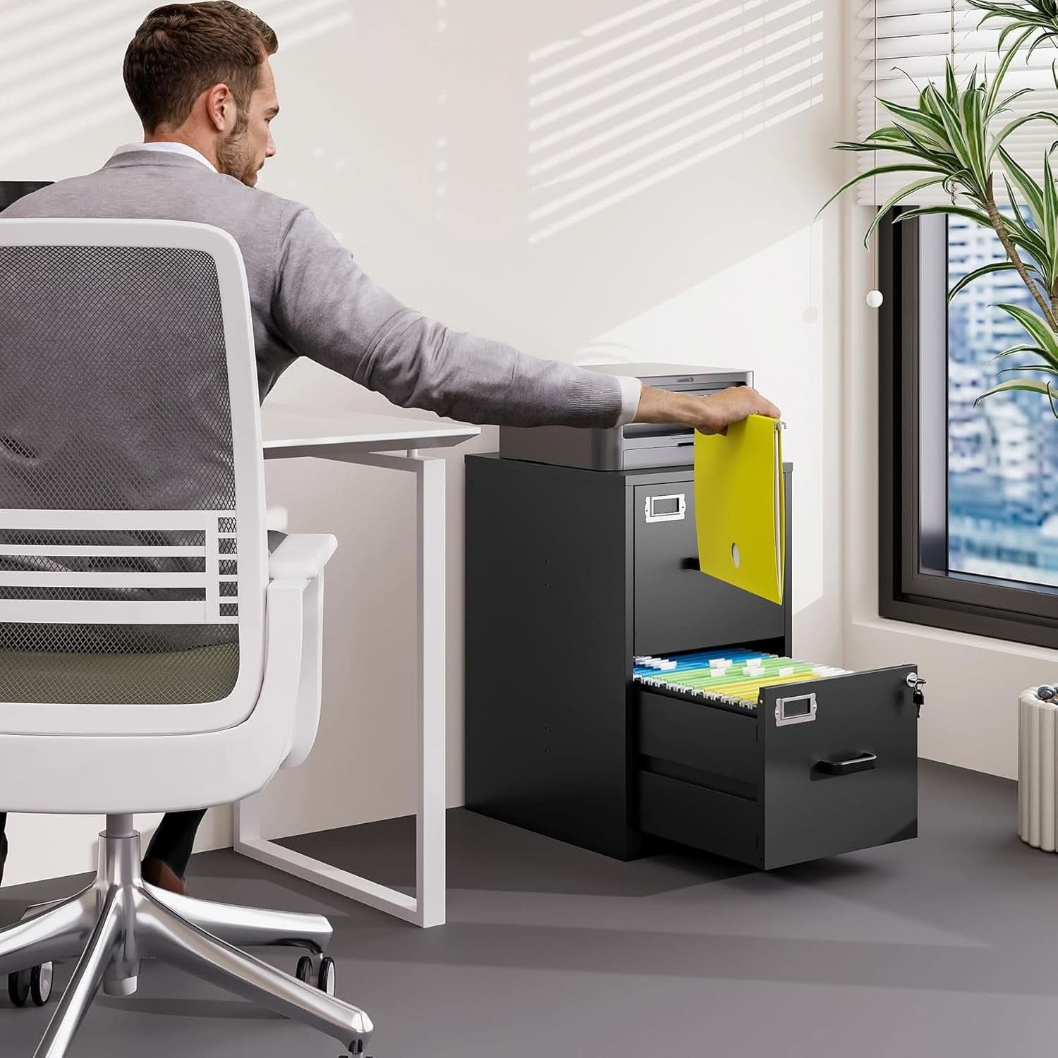 Two drawer steel vertical locking file cabinet for secure letter size office document storage — view 2