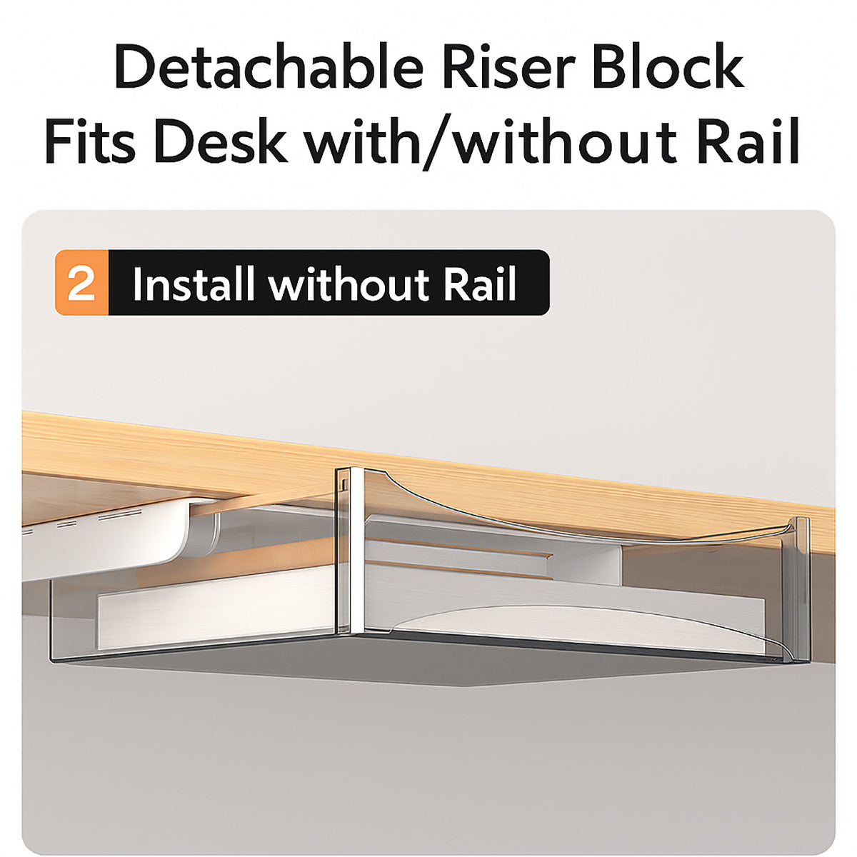 Under table hidden drawer desk organizer in black plastic mounted beneath a wooden tabletop workspace — view 5