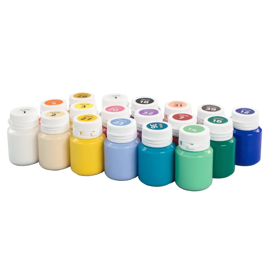 18 vibrant water-based fabric acrylic paint jars for custom clothing and detailed textile art crafts — view 2
