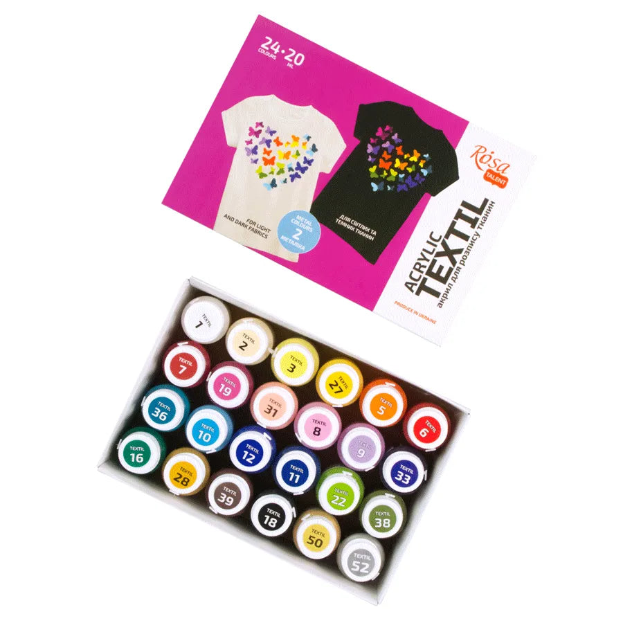 24-color textile acrylic paint set featuring bright shades and two metallic finishes for fabric crafting — view 3