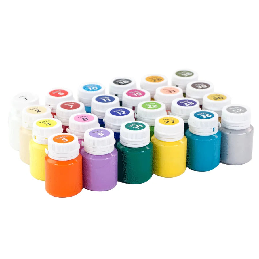 24-color textile acrylic paint set featuring bright shades and two metallic finishes for fabric crafting — view 4