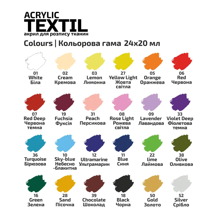 24-color textile acrylic paint set featuring bright shades and two metallic finishes for fabric crafting — view 5