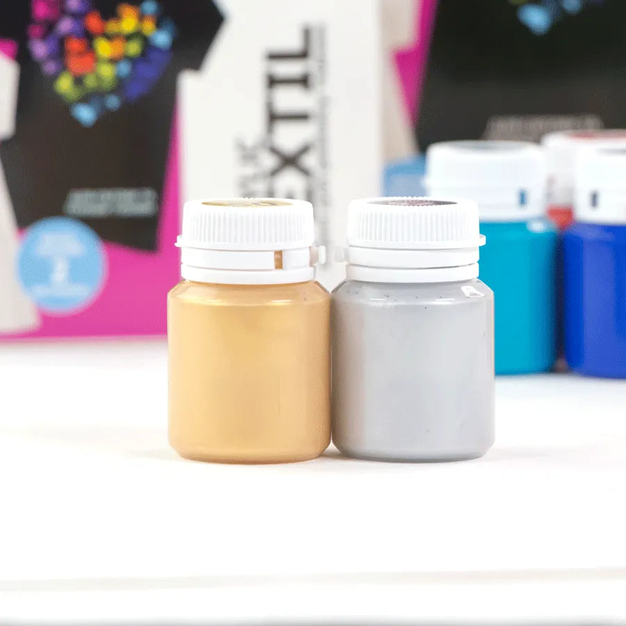 24-color textile acrylic paint set featuring bright shades and two metallic finishes for fabric crafting — view 2