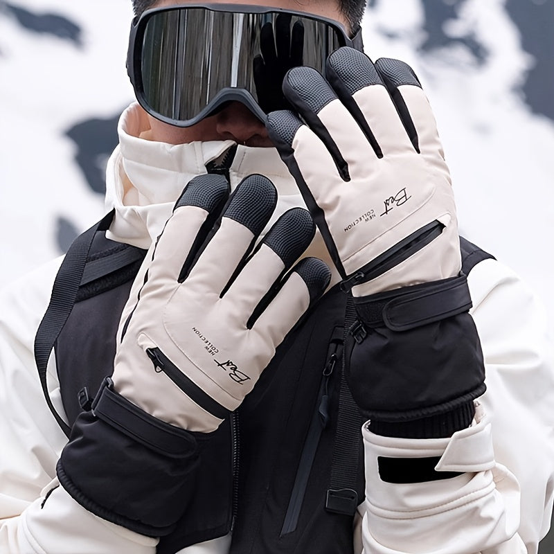 White men's winter touchscreen ski gloves with anti-slip palm grip and windproof exterior — view 2