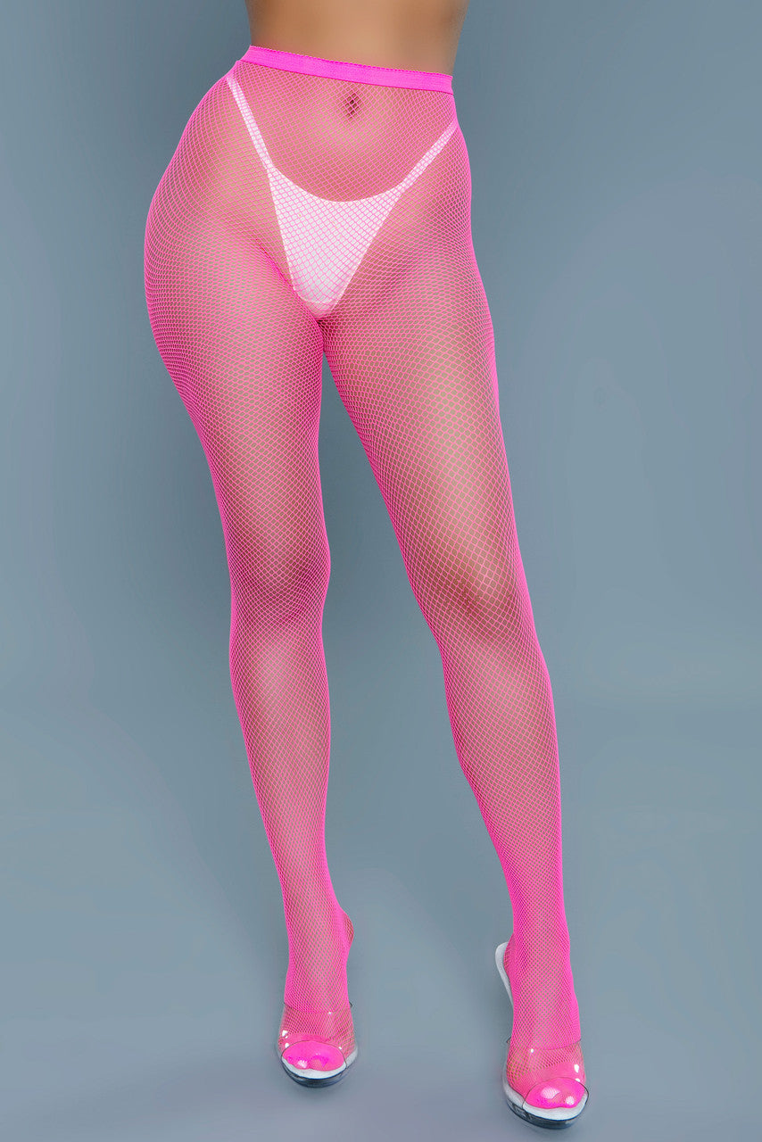 Black high waist fishnet pantyhose on a model showcasing toe to waist edgy hosiery style — view 2