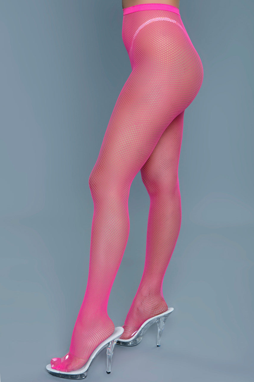 Black high waist fishnet pantyhose on a model showcasing toe to waist edgy hosiery style — view 3