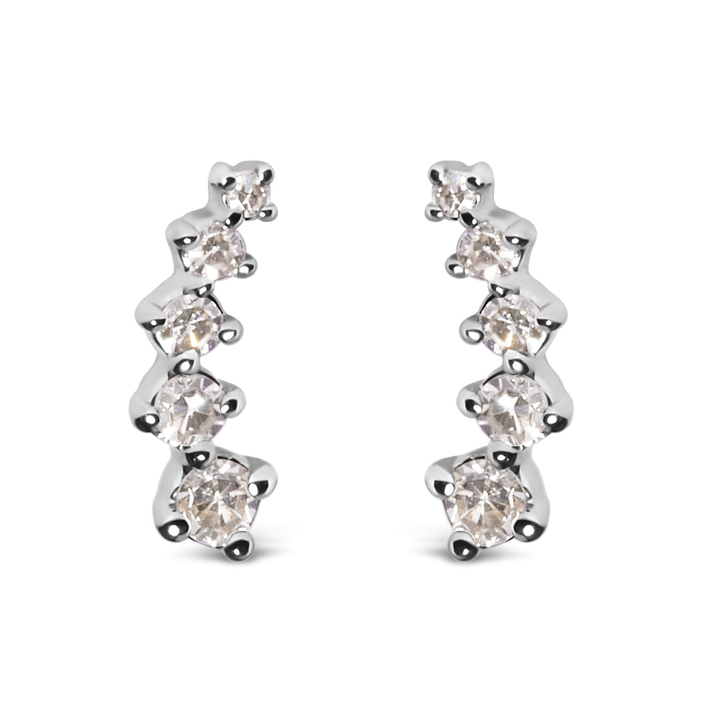 10K White Gold 1/10 Cttw Diamond Journey Style Climber Stud Earrings (H-I Color, I1-I2 Clarity)-0