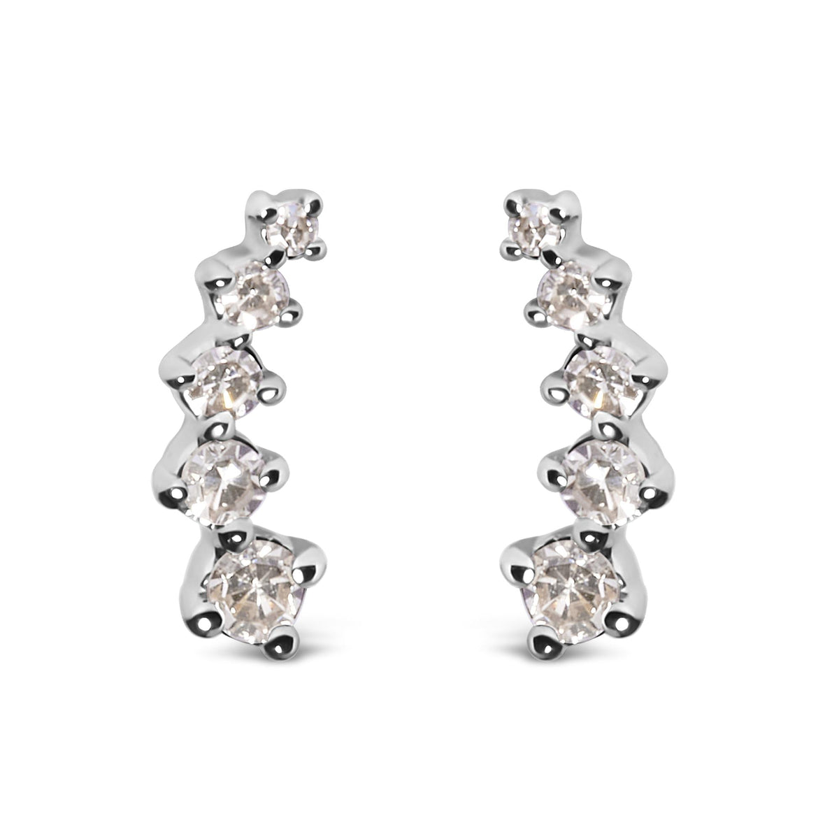 10K White Gold 1/10 Cttw Diamond Journey Style Climber Stud Earrings (H-I Color, I1-I2 Clarity)-0