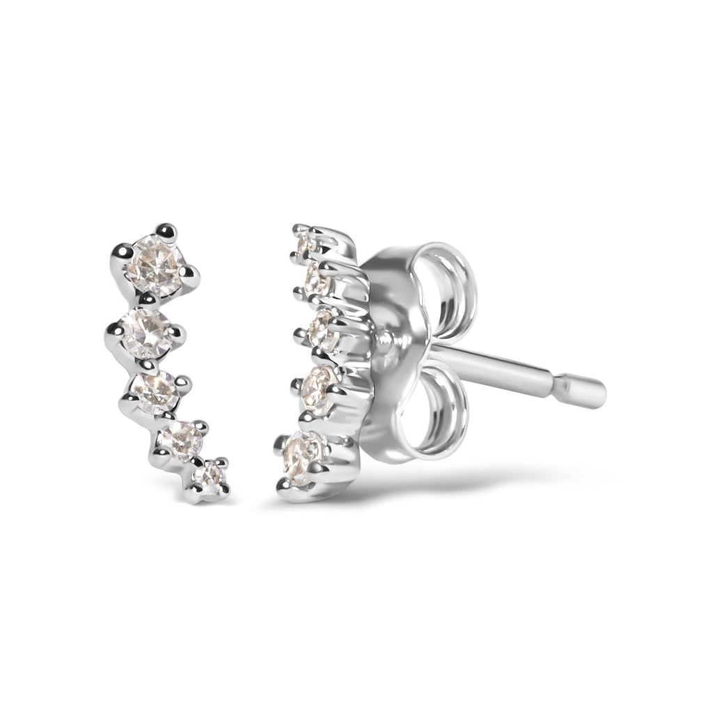 10K White Gold 1/10 Cttw Diamond Journey Style Climber Stud Earrings (H-I Color, I1-I2 Clarity)-1