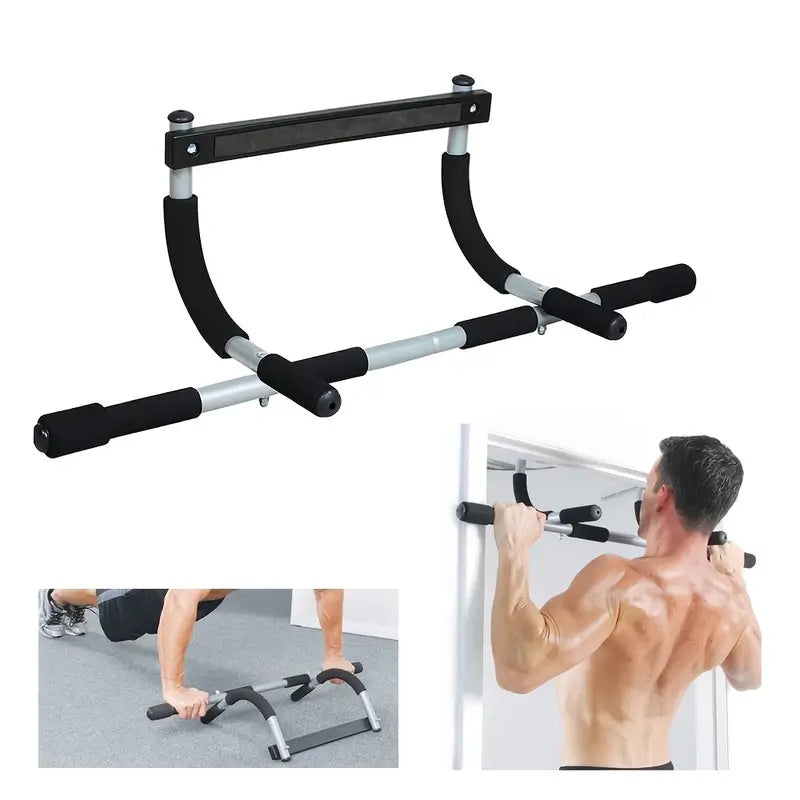 Portable iron doorway pull up bar set configured for upper body strength and grip training — view 3