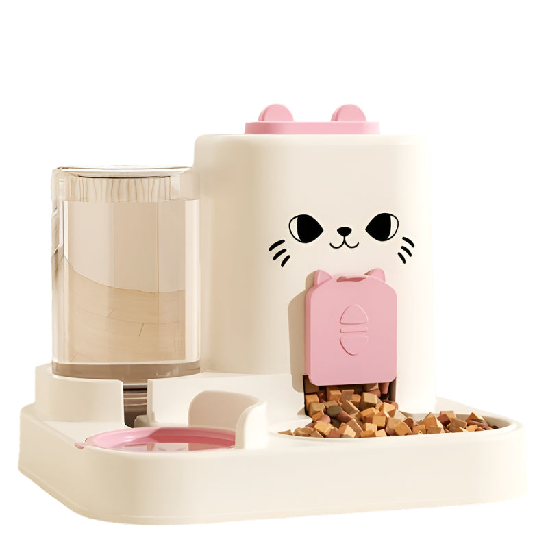 Automatic cat feeder and water dispenser set made of durable plastic for continuous pet hydration