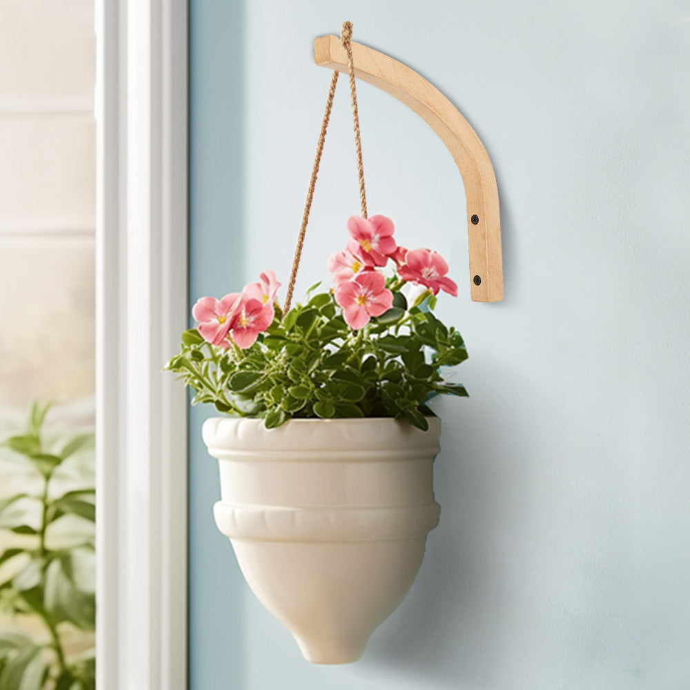 Natural log color wooden wall plant hanger hook for indoor and outdoor hanging baskets — view 5