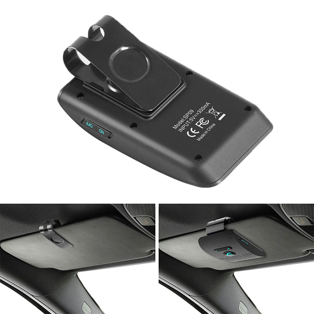 Black wireless Bluetooth handsfree car speakerphone with sun visor clip and sleek minimalist design — view 4
