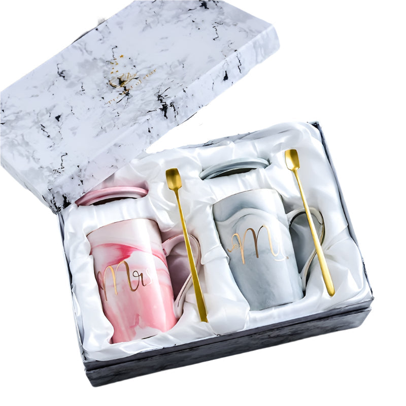 Chic marble ceramic coffee mug set matching pair of 400ml elegant drinkware cups