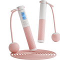 Pink smart LED jump rope with digital counter and ergonomic silicone handles for fitness tracking