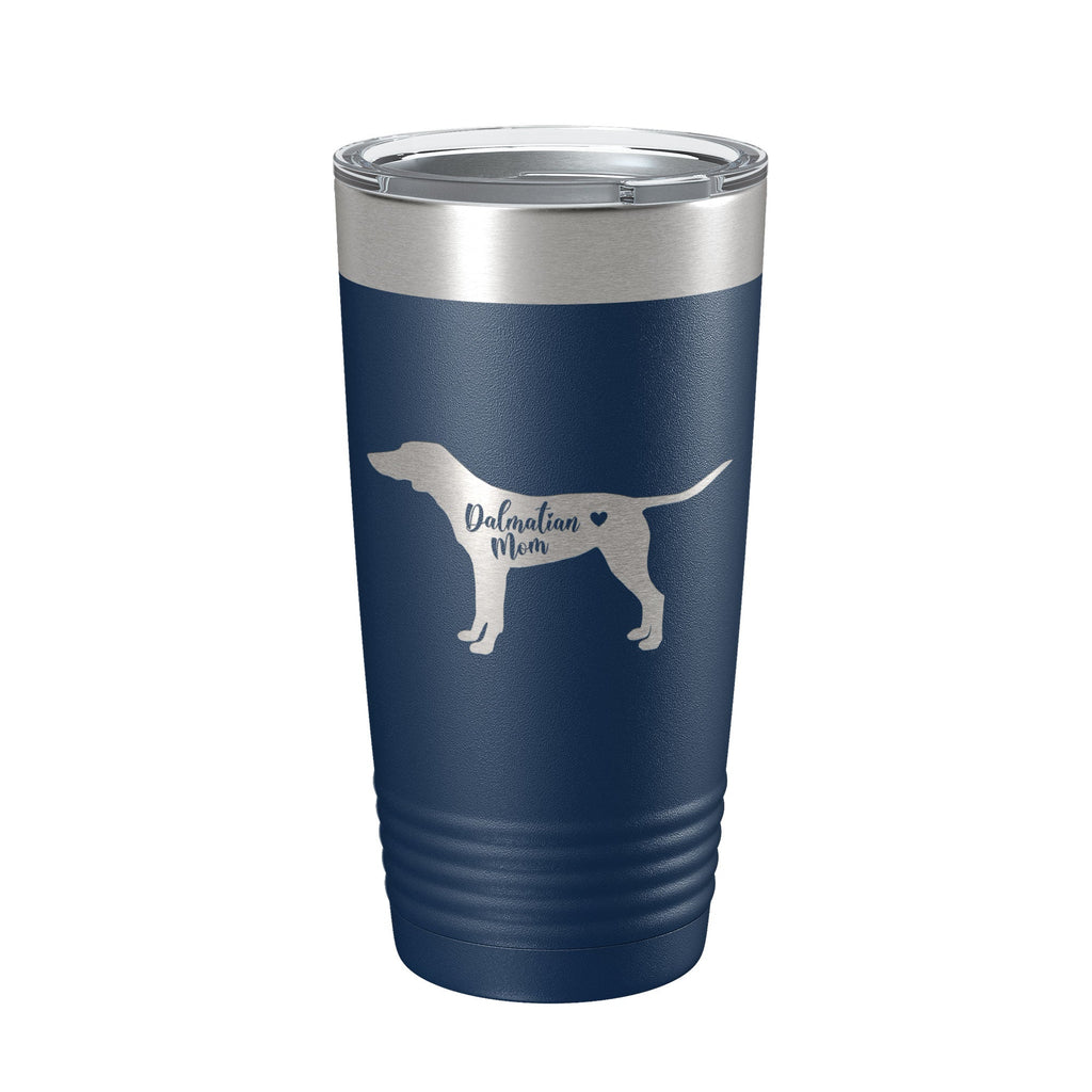 Black 20oz insulated stainless steel Dalmatian mom tumbler with clear lid and laser engraved design — view 3