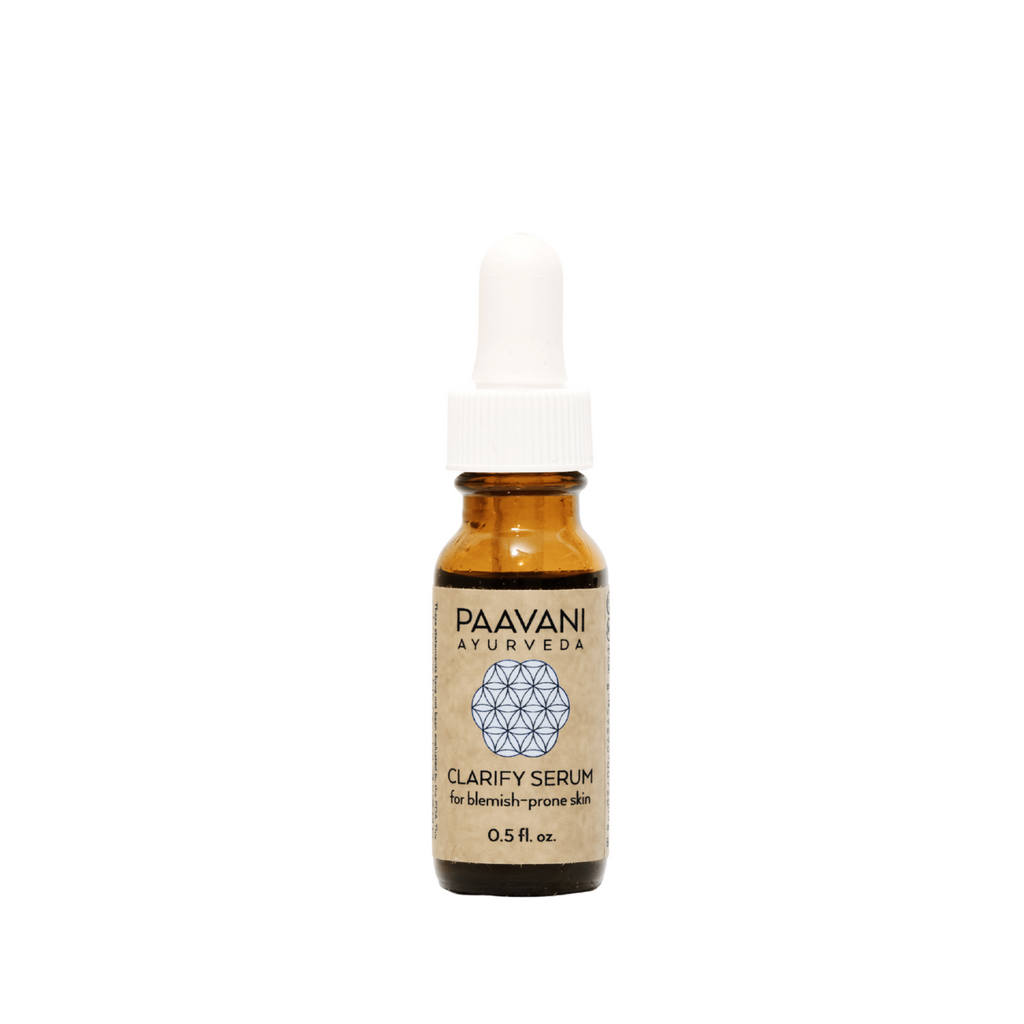 Clarify Ayurvedic face serum for blemish-prone skin in an amber glass dropper bottle