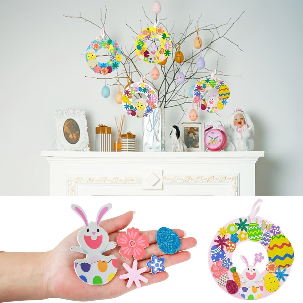 8-piece DIY Easter wreath craft kit with festive bunny and egg decorations for home display — view 5