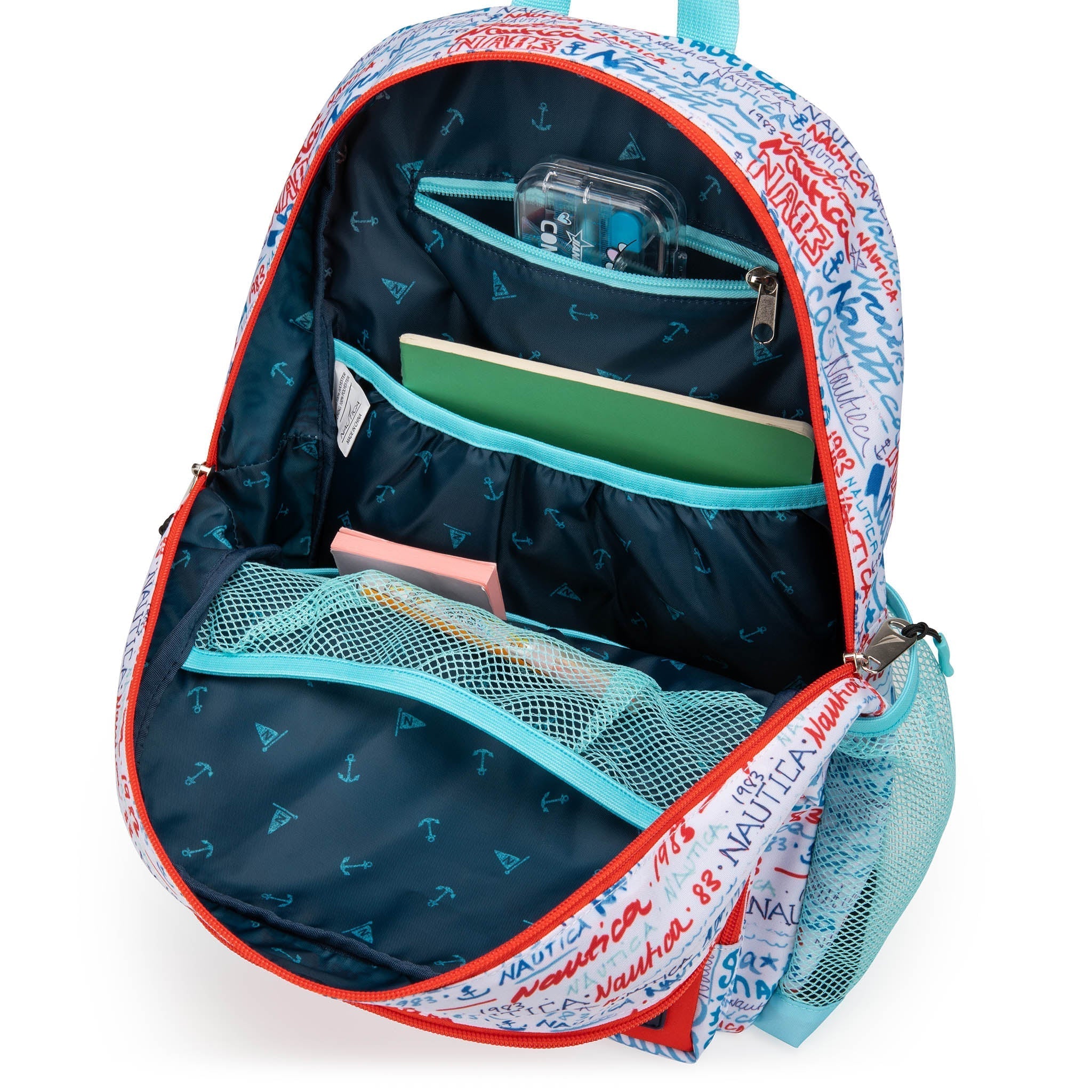 Nautica graffiti print kids backpack with padded straps and multiple compartments for kindergarten and elementary school — view 3