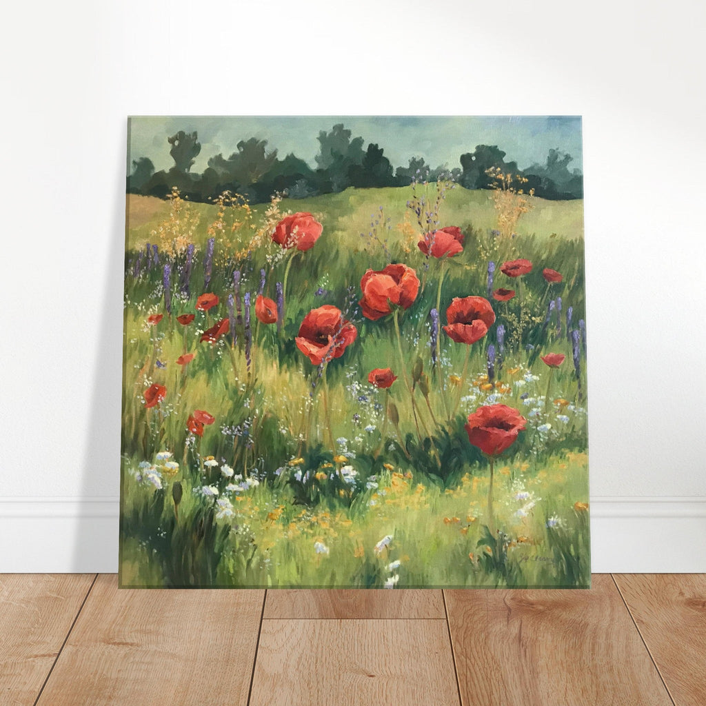 'Field of Red Poppies' Floral I 16x16 inch Art Print on Canvas I Original Artwork by American Artist Barbara Cleary-4