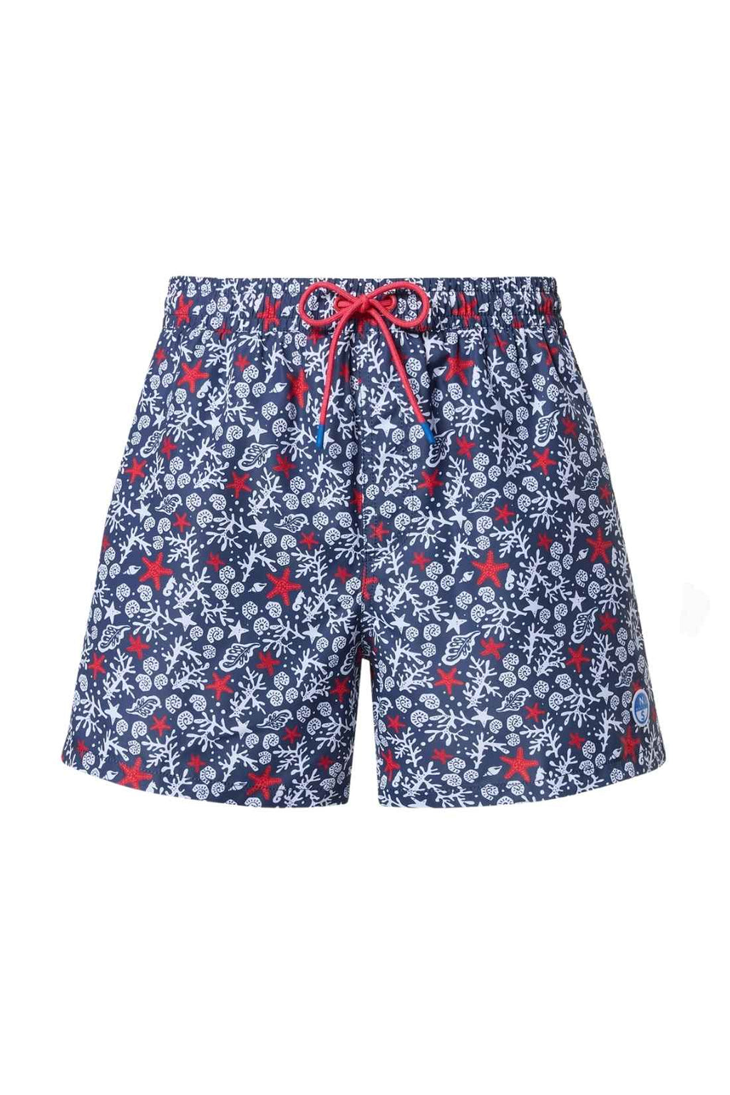 Men's blue graphic print North Sails swim shorts with elastic drawstring waist and logo patch — view 3