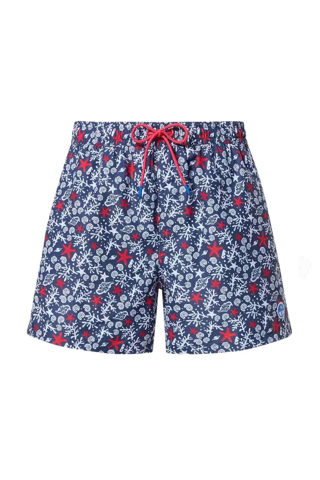 Men's blue graphic print North Sails swim shorts with elastic drawstring waist and logo patch — view 3
