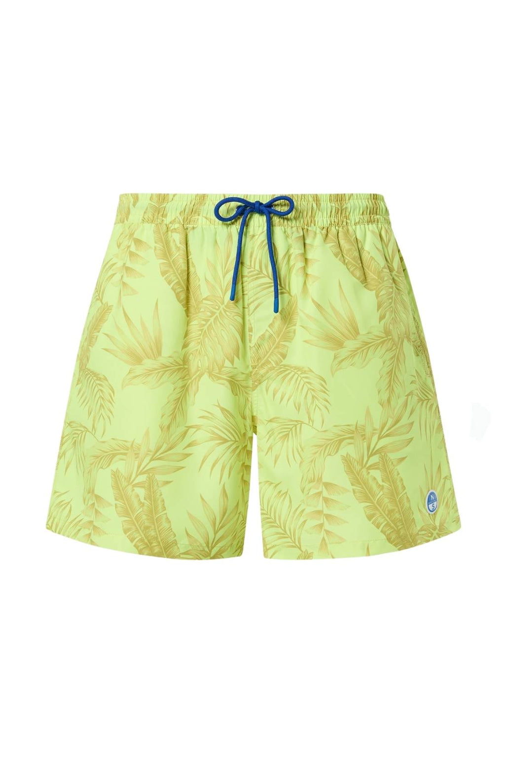 Men's green graphic print swim shorts with elastic waistband and drawstring detail for beach holidays — view 11