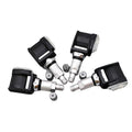 Four black metal and plastic tire pressure monitoring sensors with screw-in mounts for vehicles
