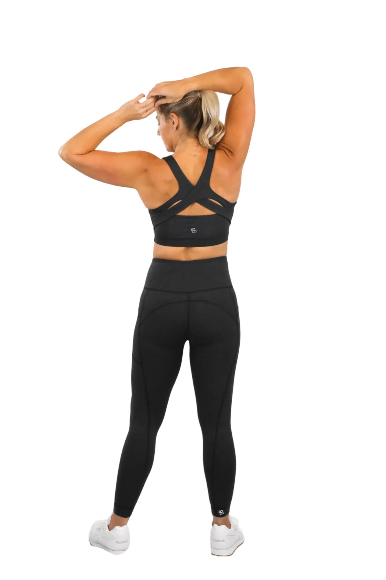 Blue criss-cross back high compression sports bra for women athletic fitness activewear — view 7