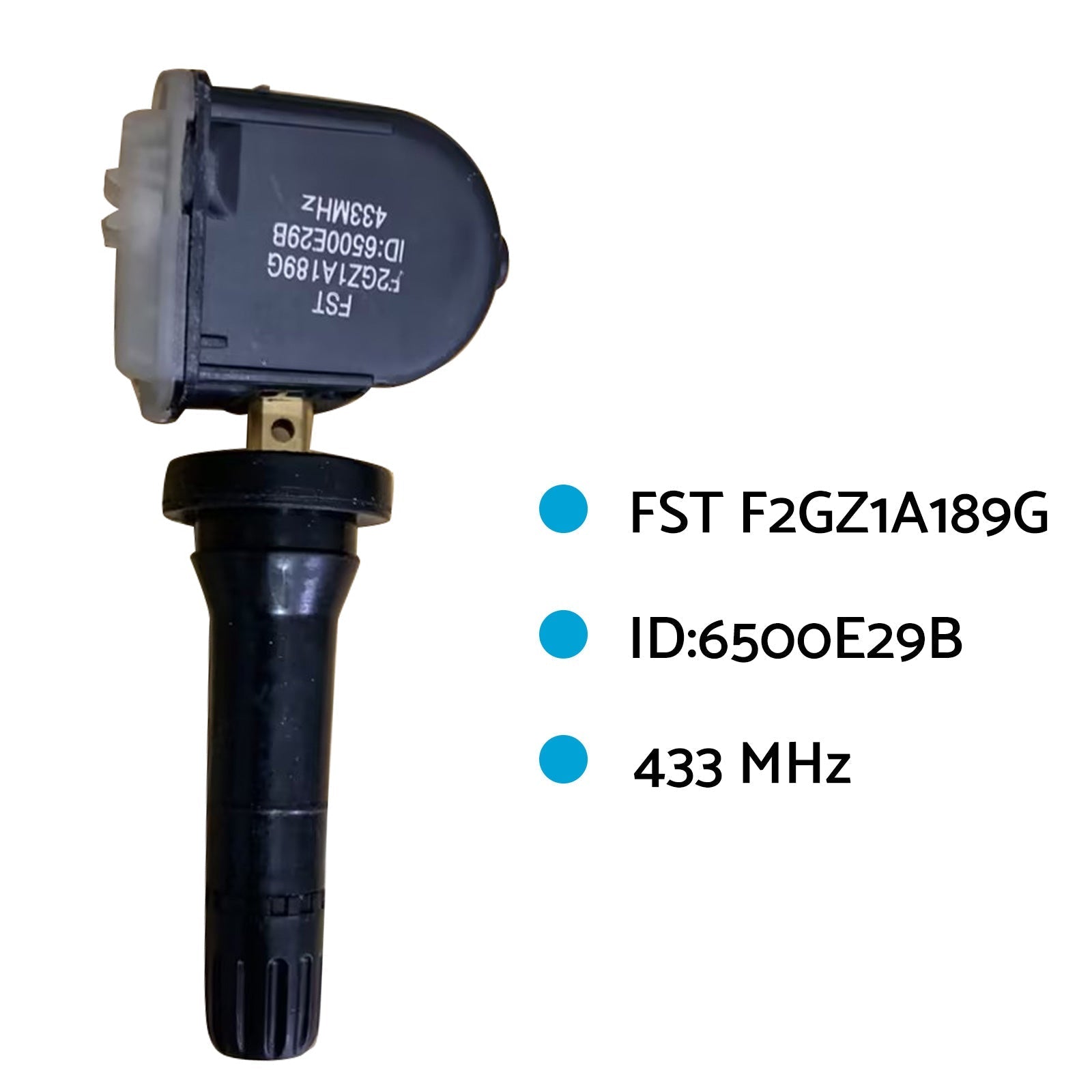 Tyre pressure monitoring sensor for Ford vehicles, black and metallic construction auto replacement part — view 5