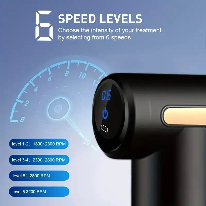 Black ultra-compact rechargeable deep tissue massage gun designed for targeted muscle recovery — view 2