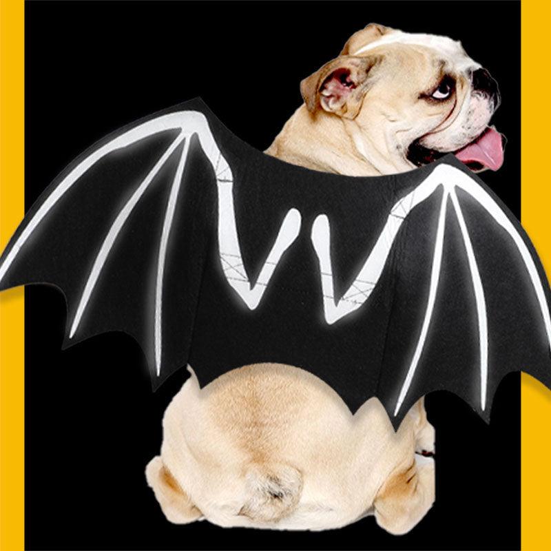 Black felt luminous bat wings dog costume glowing in the dark for Halloween pet apparel