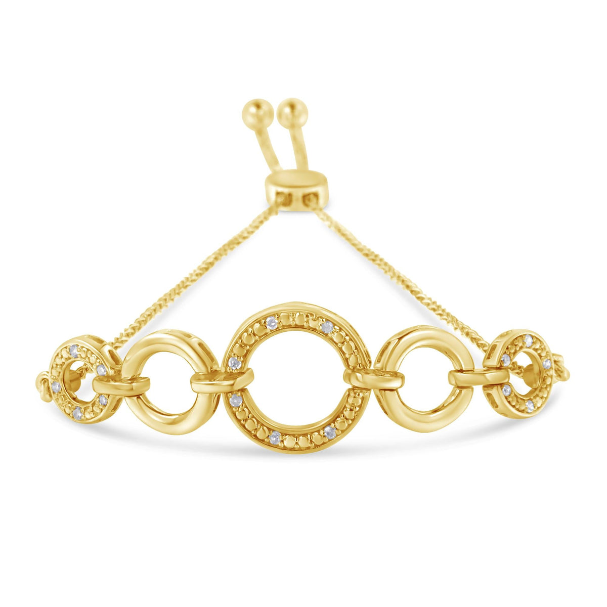 10K Yellow Gold over .925 Sterling Silver Diamond Accented Graduated Infinity Open Circle 6”-9” Adjustable Bolo Bracelet (H-I Color, I2-I3 Clarity)-0