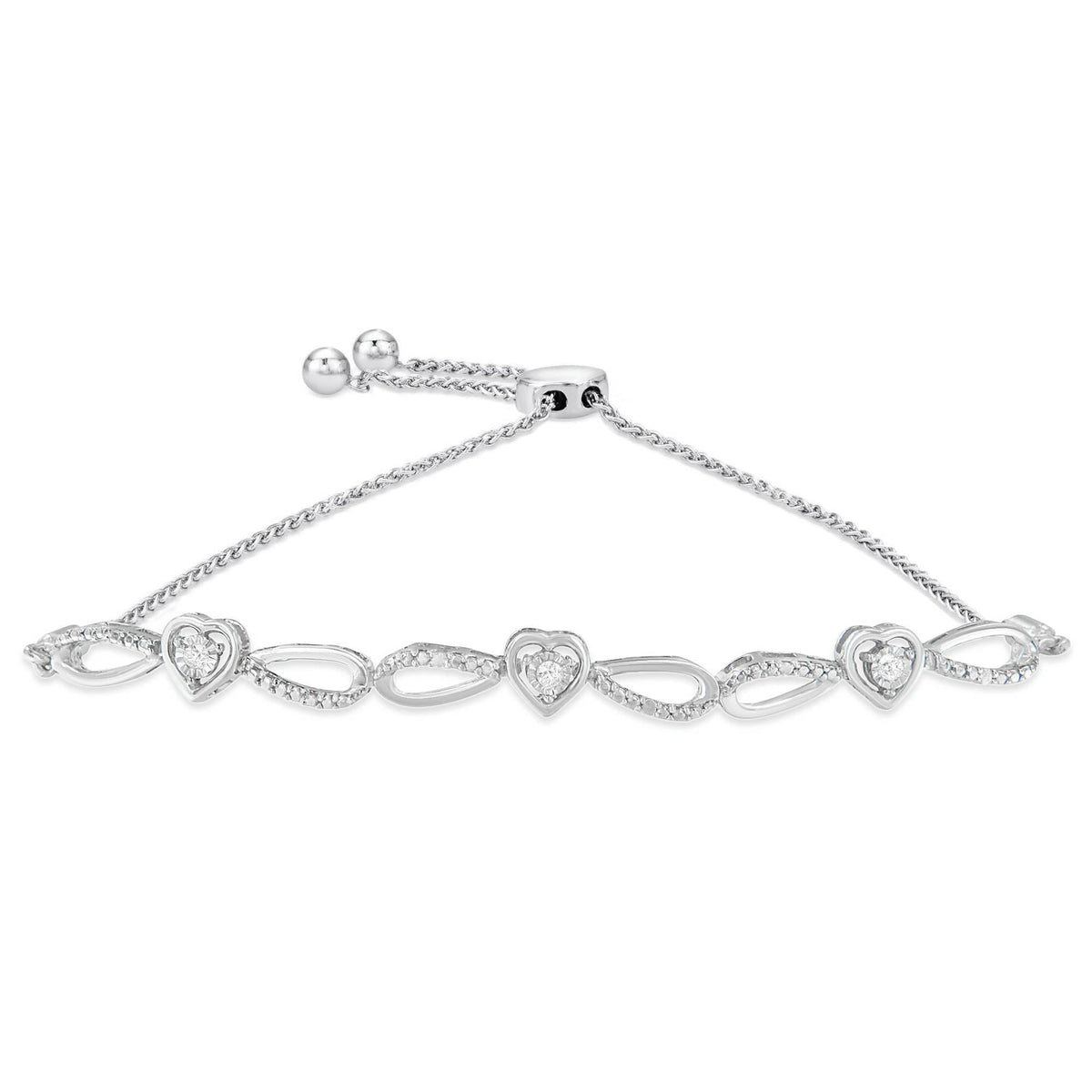 .925 Sterling Silver Diamond Accent Heart and Infinity 4”-10” Adjustable Bolo Bracelet (I-J Color, I3 Clarity)-0