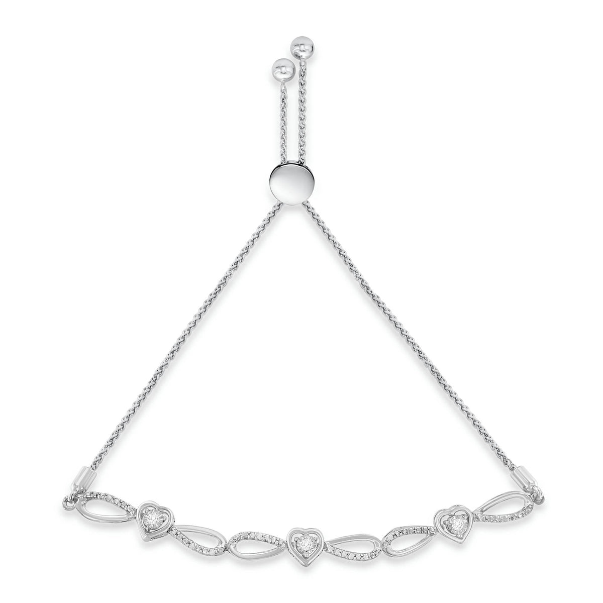 .925 Sterling Silver Diamond Accent Heart and Infinity 4”-10” Adjustable Bolo Bracelet (I-J Color, I3 Clarity)-1