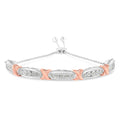 .925 Sterling Silver 1/4 Cttw Round-Cut Diamond X & Tapered Bar Miracle-Set Bolo Bracelet (I-J Color, I3 Clarity) - Two Tone Rose Gold & Silver-0