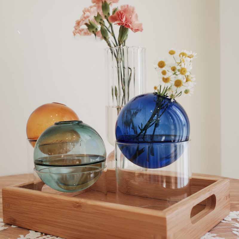 Nordic colored bubble glass vase, handcrafted modern decorative centerpiece for living room and tabletop floral arrangements — view 2