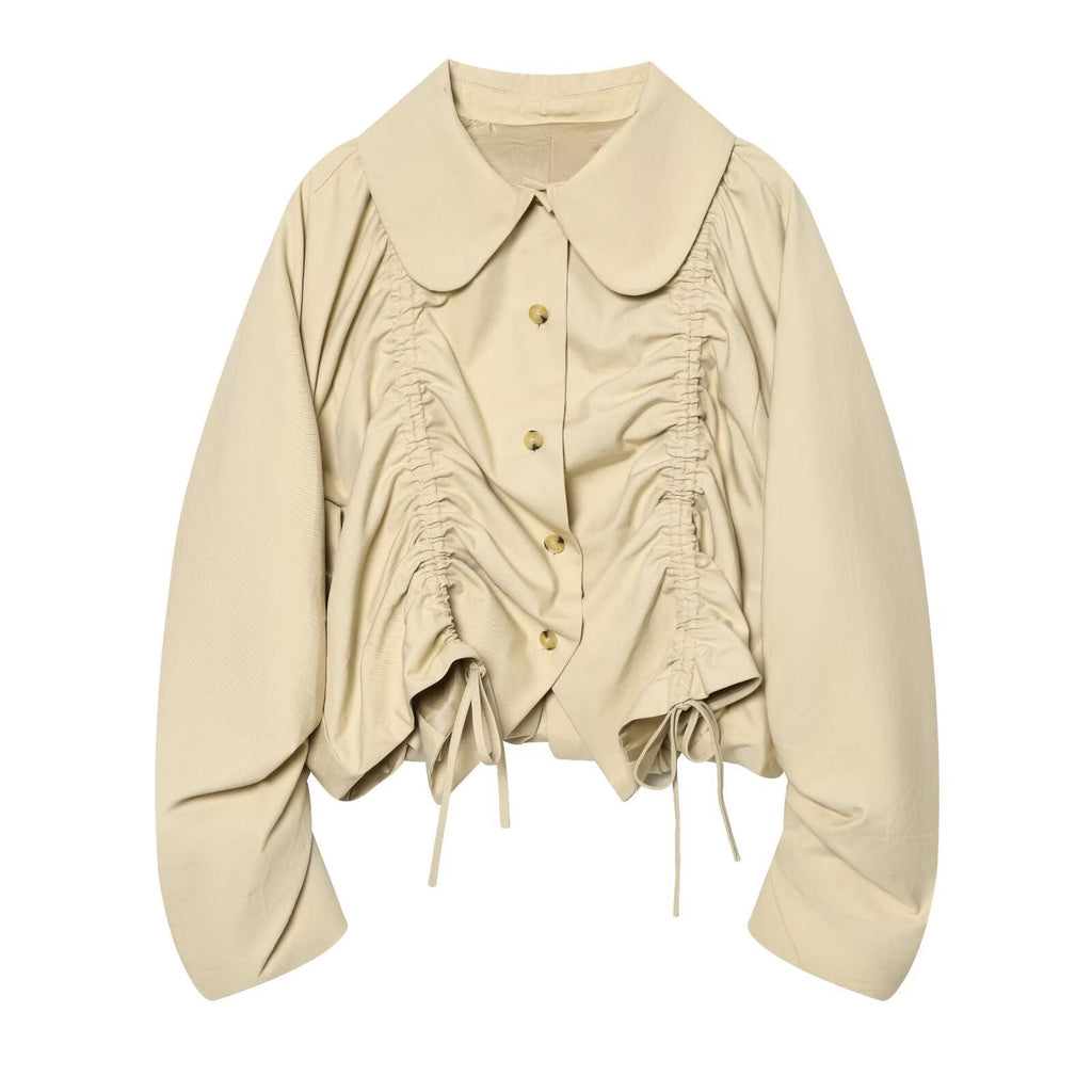 Women's Jacket Beige Peter Pan Collar BYMANYC ® New York SOHO RUCHED DRAWSTRING SHORT JACKET - New Collection-1