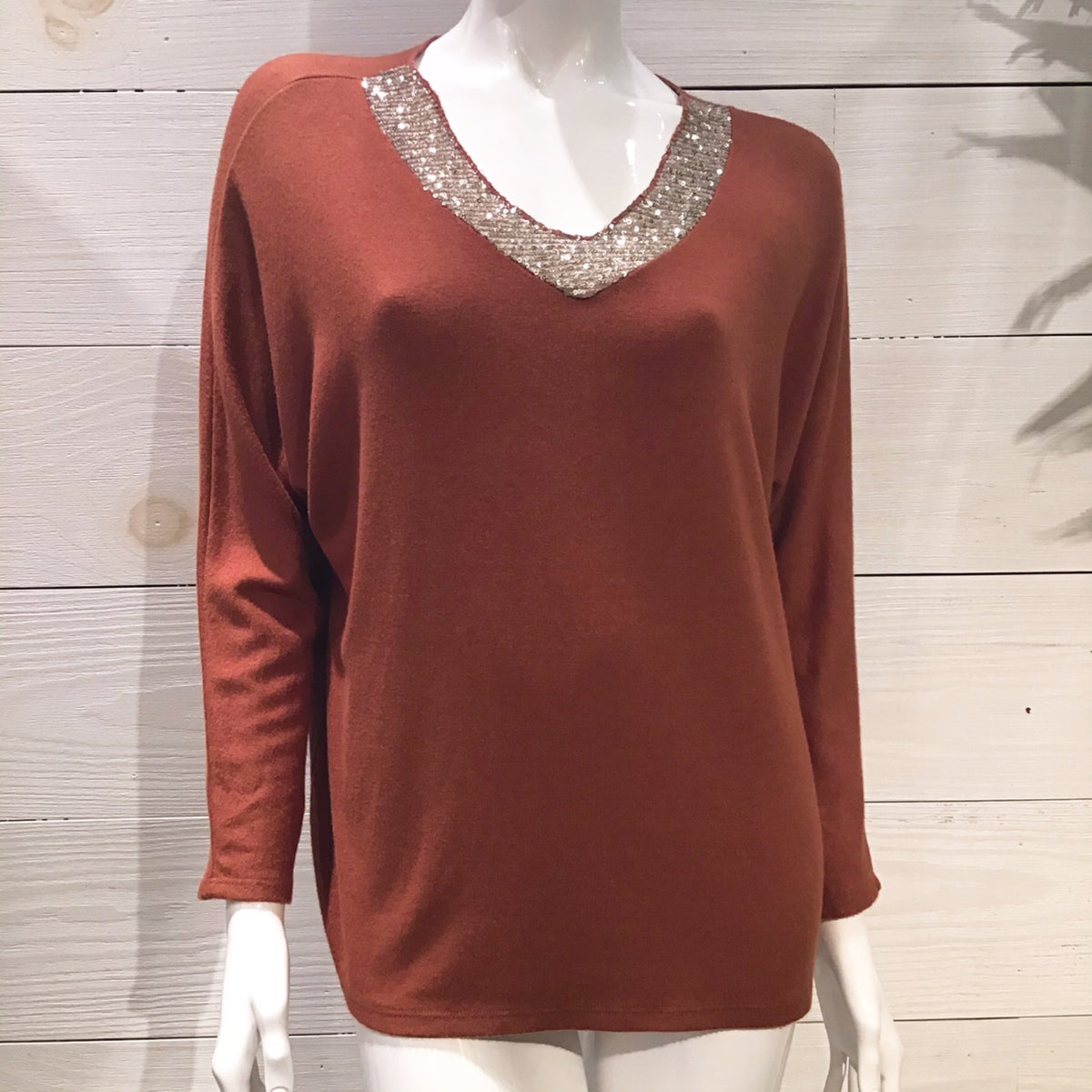 Italian Light Brown Sequin Detail Sweater-0