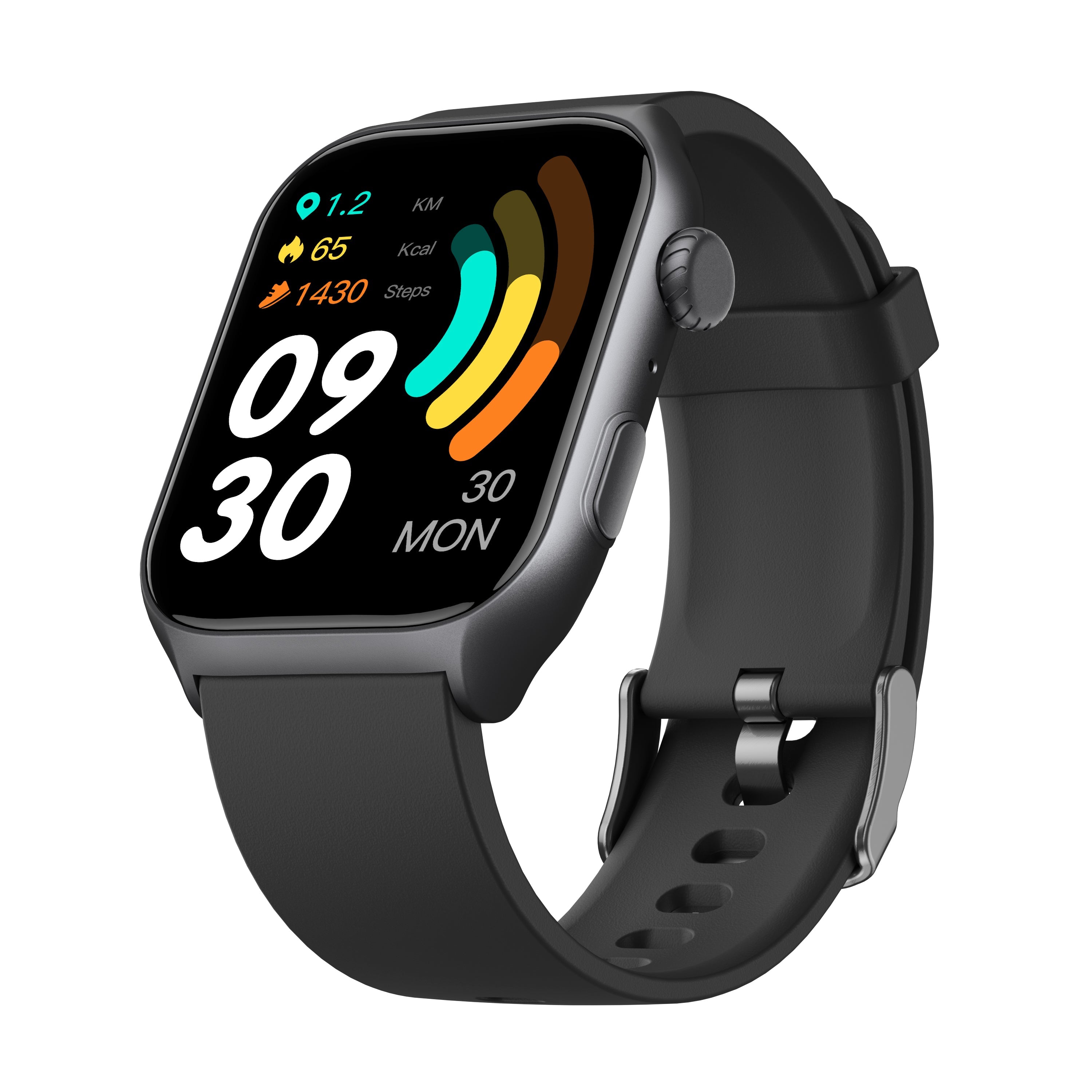 Full touch sports smartwatch with digital display, silicone wristband, and heart rate tracking interface — view 3