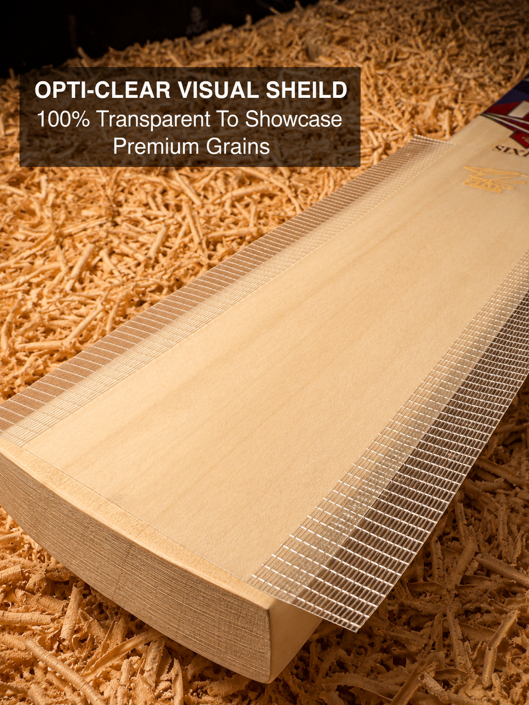 Transparent fibreglass cricket bat scuff sheet, self-adhesive protective film measuring 350x160mm for edge protection — view 3