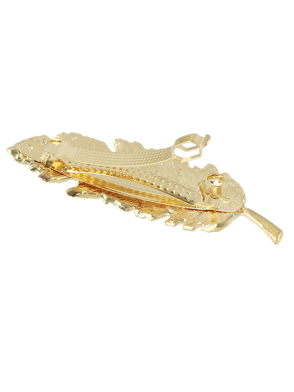 Gold and silver metal feather hair barrettes with secure clasp for elegant hairstyling — view 5