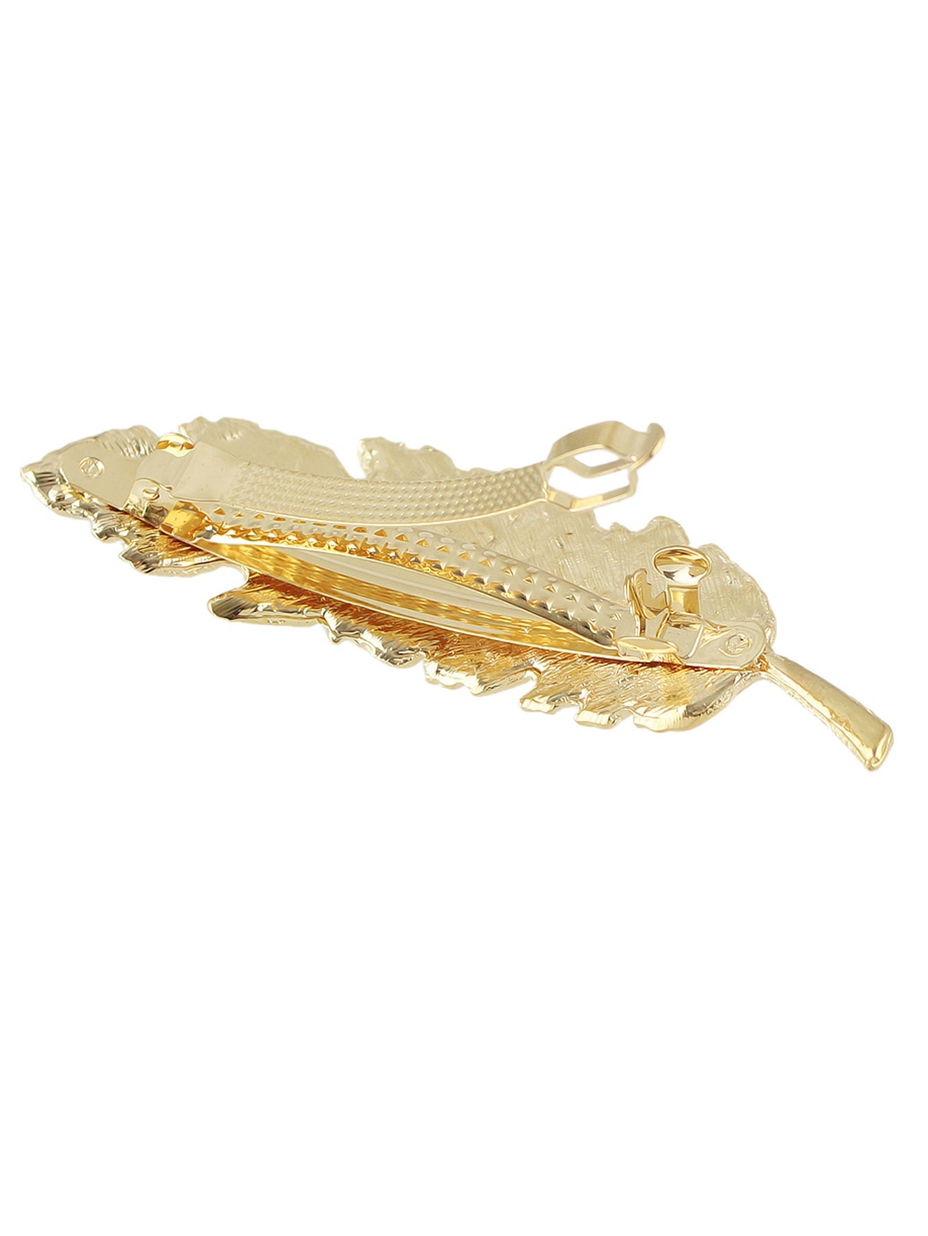 Gold and silver metal feather hair barrettes with secure clasp for elegant hairstyling — view 5