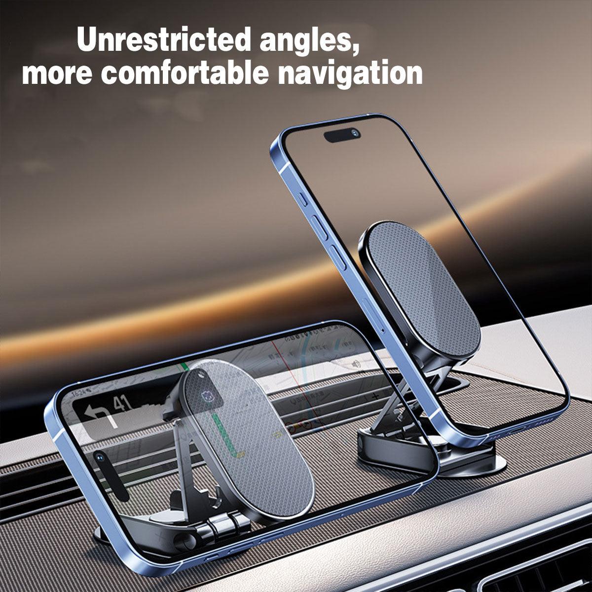 Black and silver premium alloy universal car phone mount attached to a vehicle dashboard — view 5