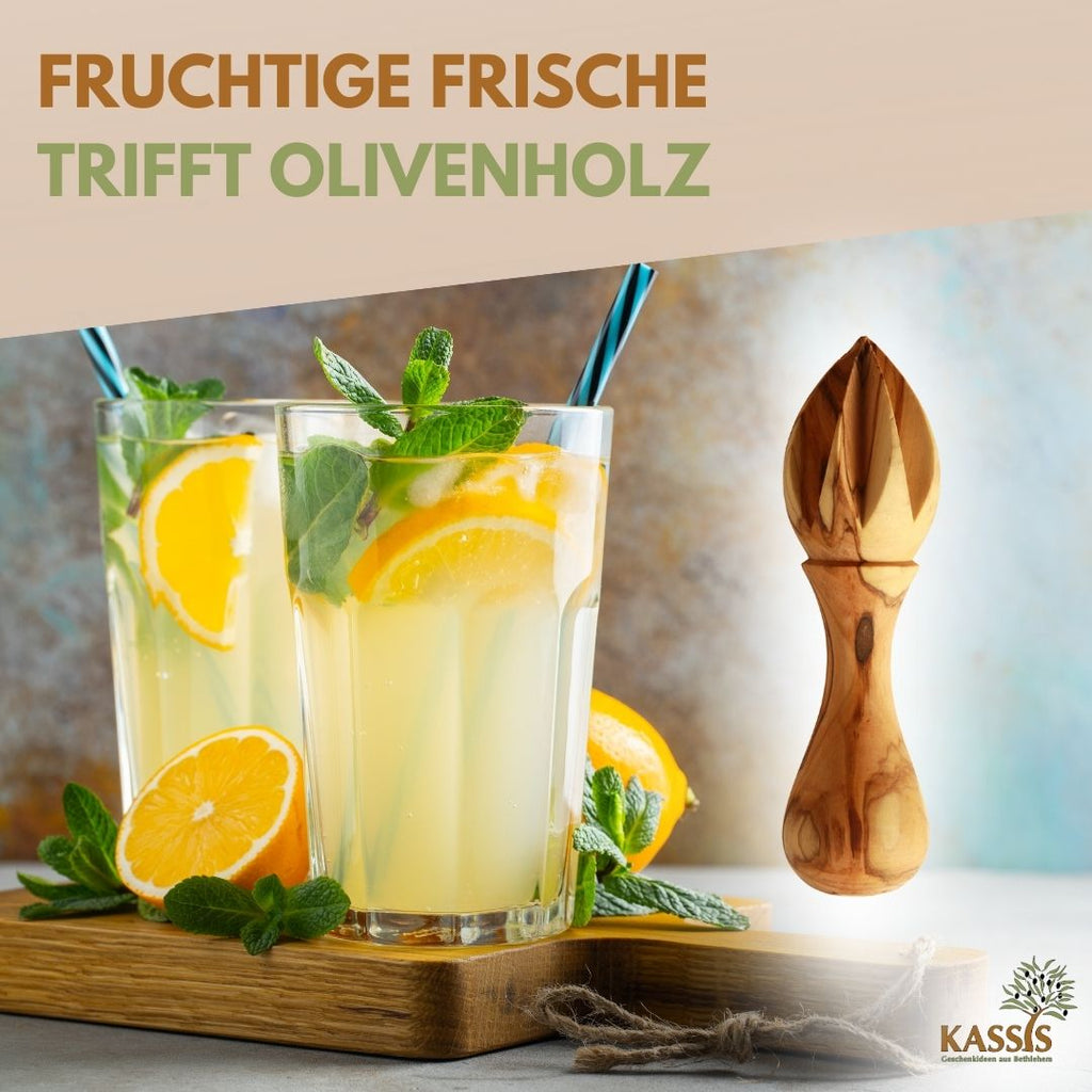 Zitronenpresse aus Olivenholz (14 cm) | Handliche Zitruspresse für Küche & frischen Saft-4