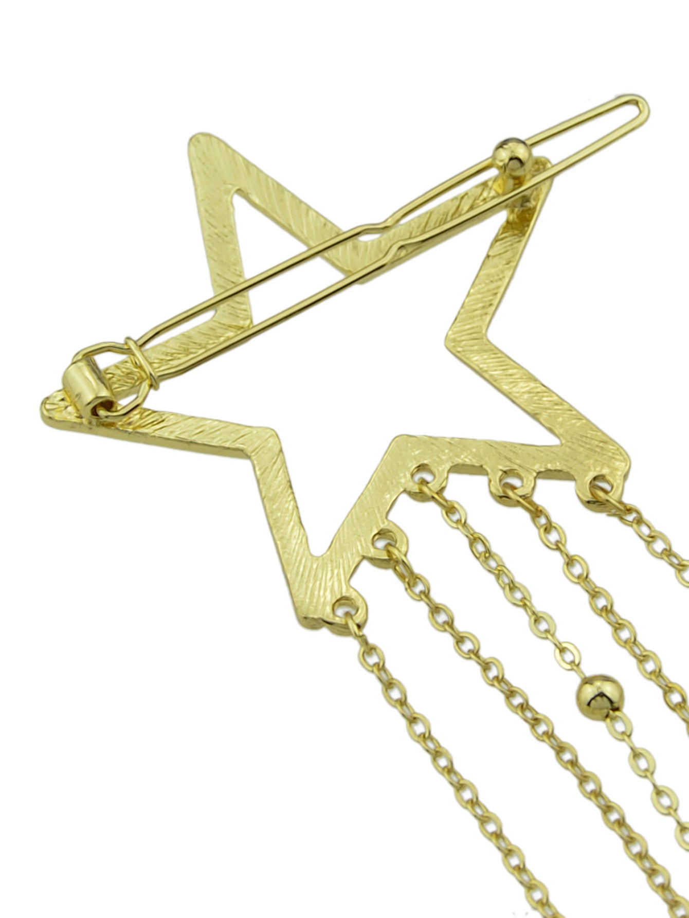 Gold star tassel hair barrette with long cascading chains for wedding and party hairstyles — view 5
