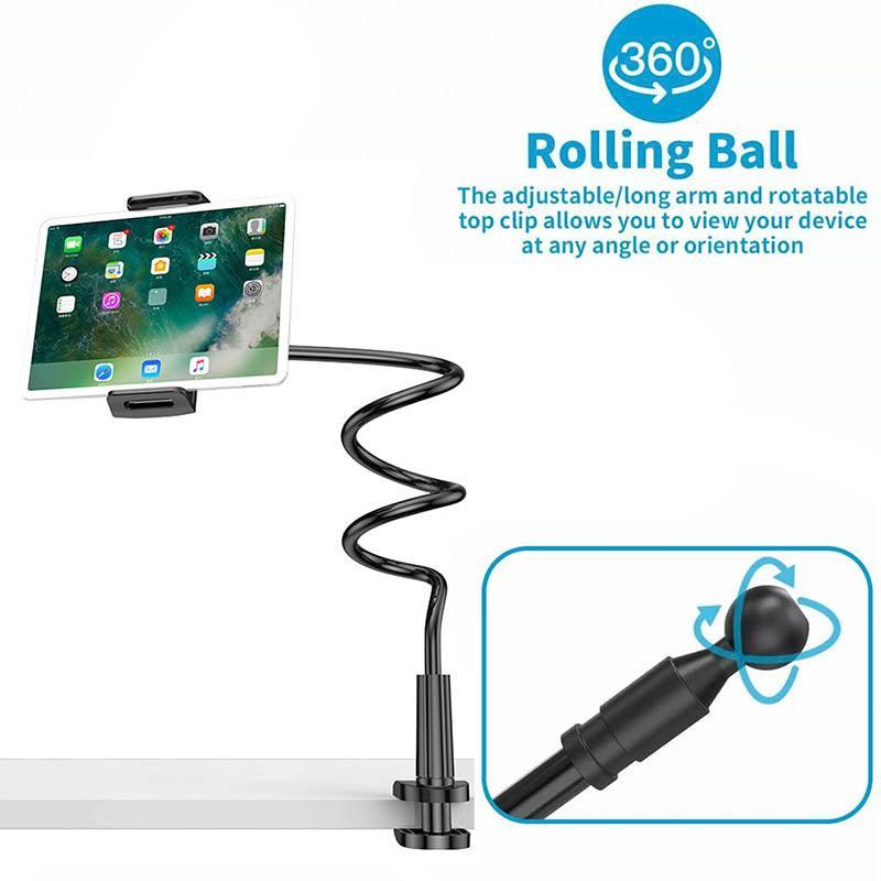 Adjustable flexible gooseneck phone and tablet mount with secure clamp for bed and desk use — view 5