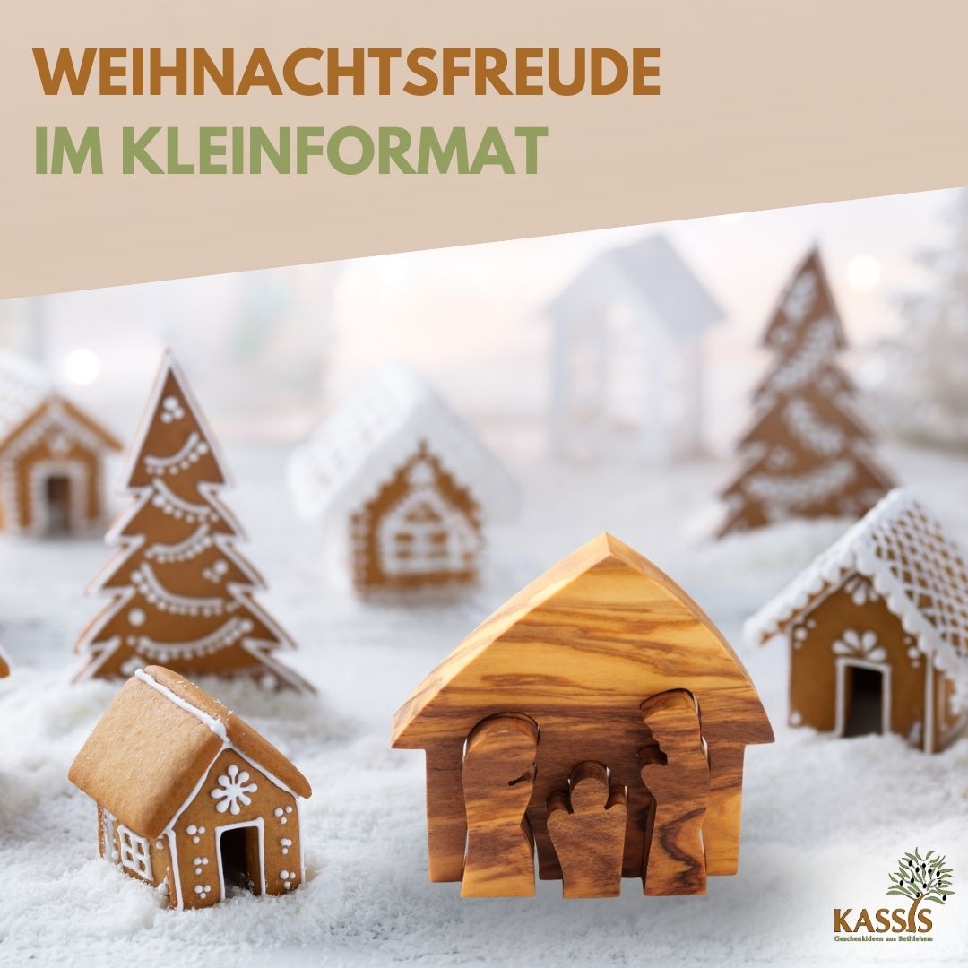 Olive wood nativity scene puzzle with carved figures of Mary, Joseph, and baby Jesus. — view 5