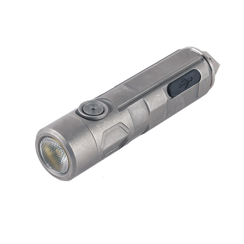 Compact pure titanium EDC flashlight with tri-color LED light for outdoor camping and daily use — view 5