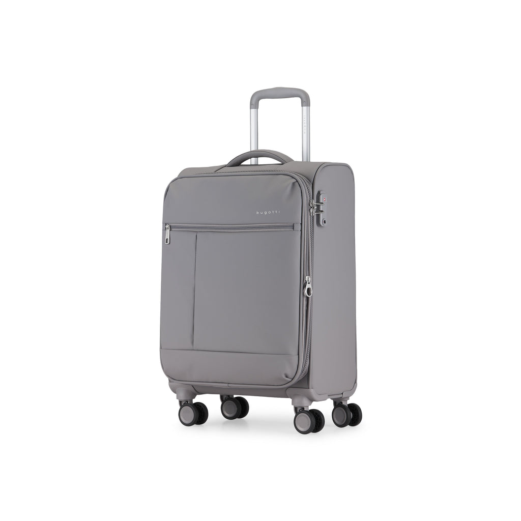 Amsterdam carry-on suitcase in sleek black featuring multi-directional spinner wheels and a telescopic handle — view 2